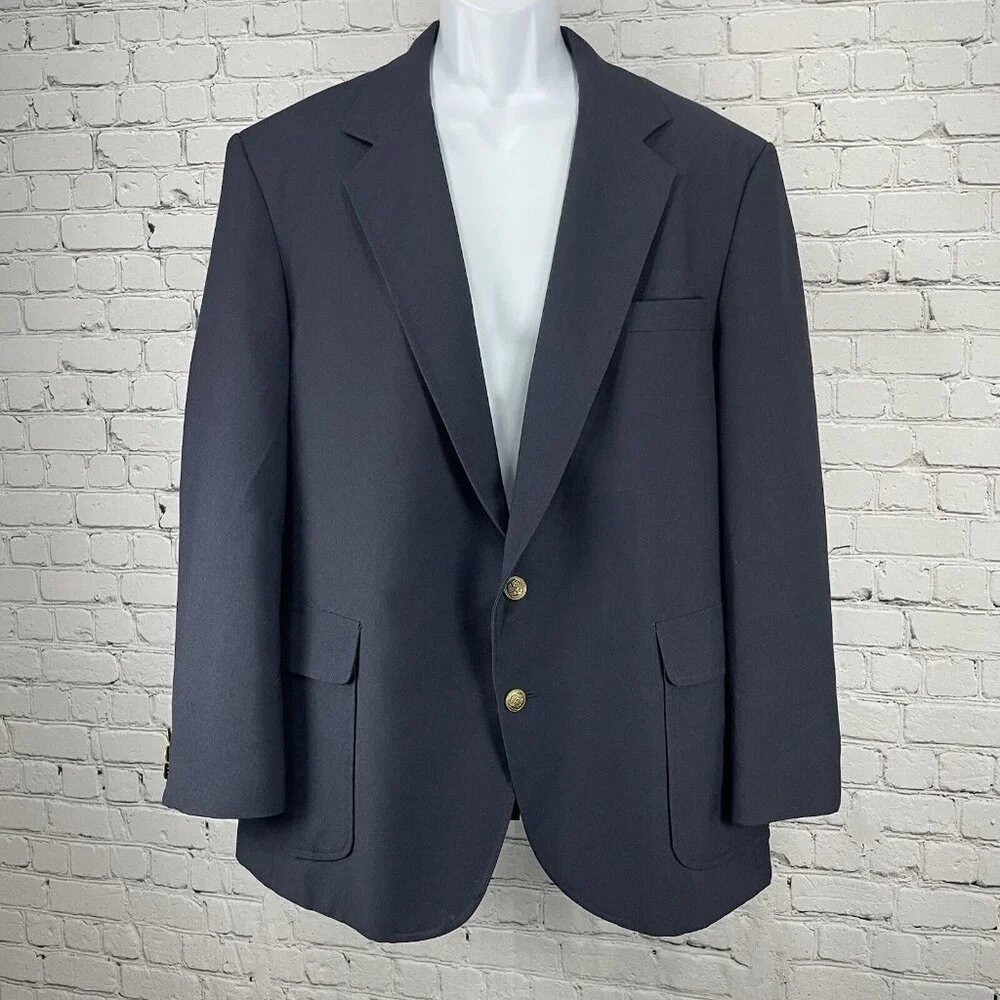 Reed St James Navy Gold 2 Button Vented Easy Care Sports Coat Blazer USA Size 44